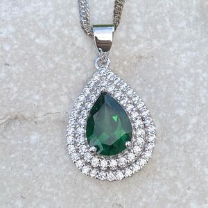Emerald necklace with CZ accent platinum plated